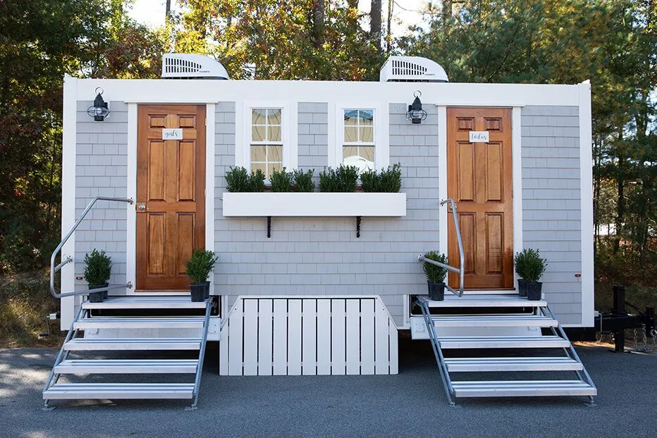 Wedding restroom units discretely staged at a venue in Beaufort, South Carolina